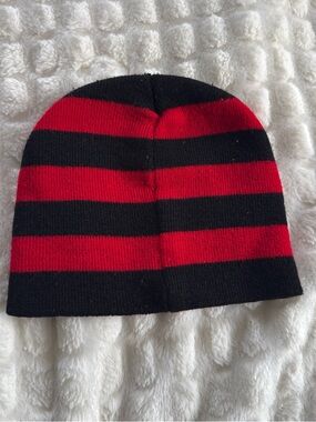 Kids Red and Black Striped Knit Beanie